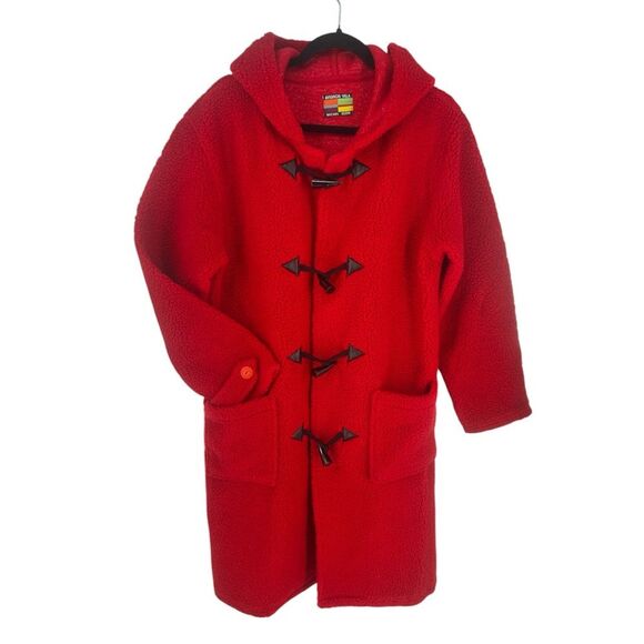 Rare Michel Klein Avignon Villa Red Warm Sherpa Long Hooded Trench Coat Size M - Picture 12 of 12